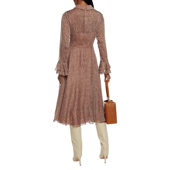 NWT - Mikael Aghal - Ruffle-trimmed Leopard Print Georgette Dress - Baby Pink - Picture 2 of 13